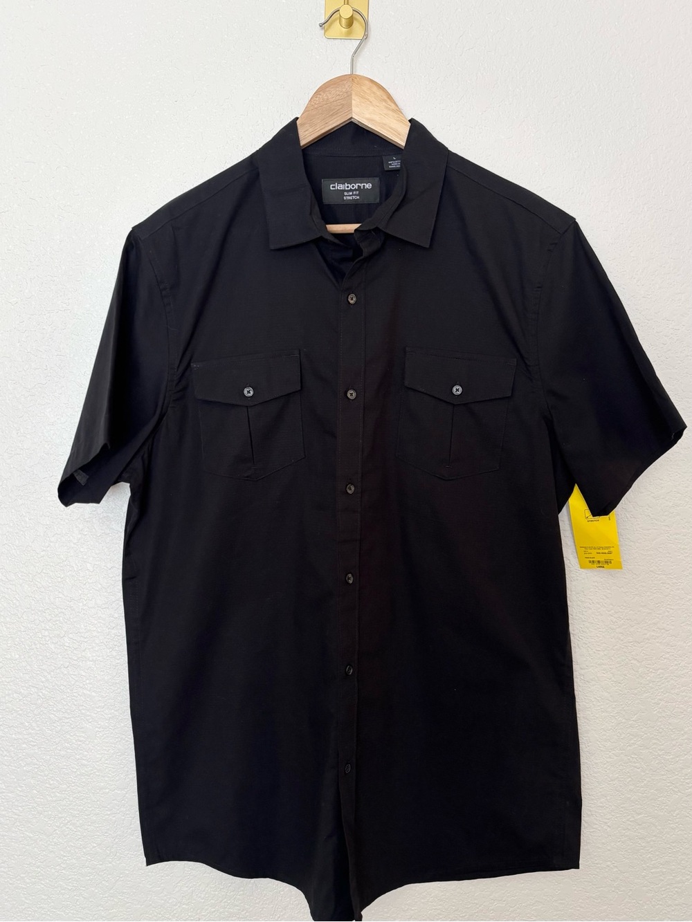 NWT Liz Claiborne Black Utility Workwear Shirt Slim Fit Stretch Large